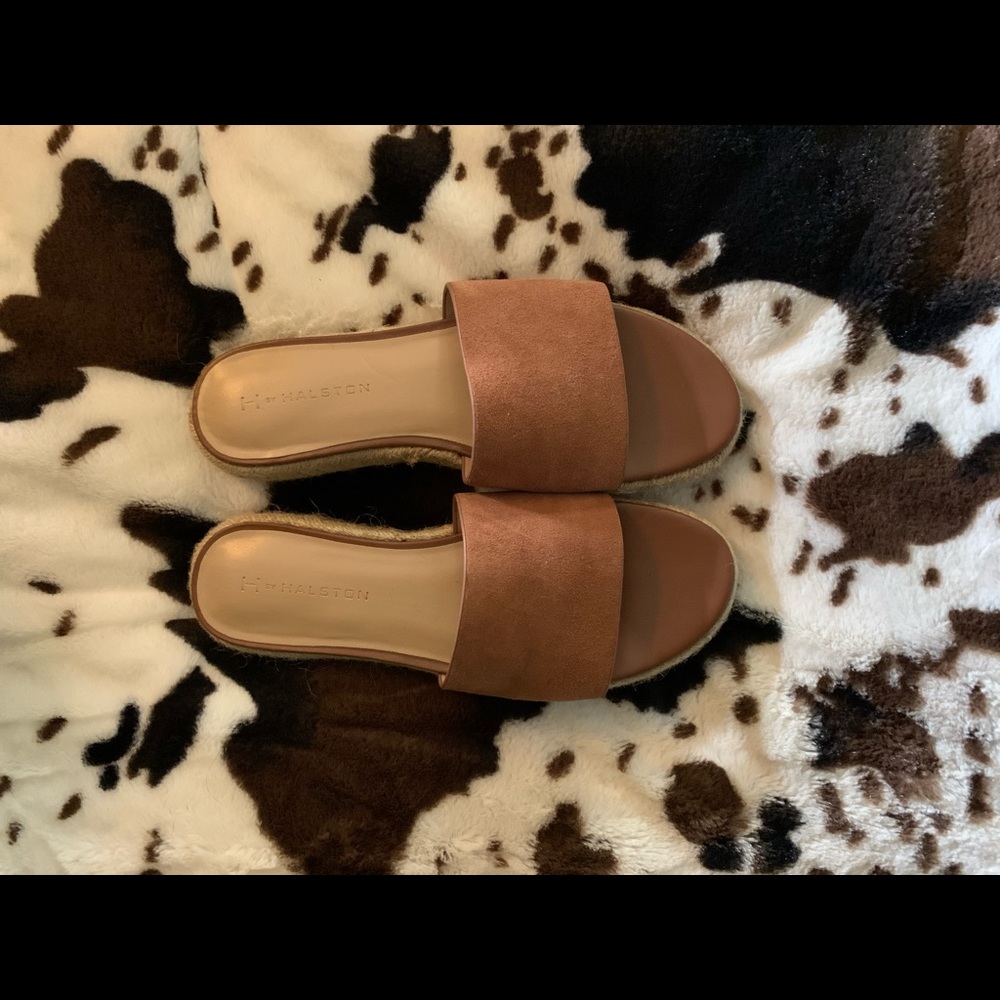 H by Halston brown suede slides